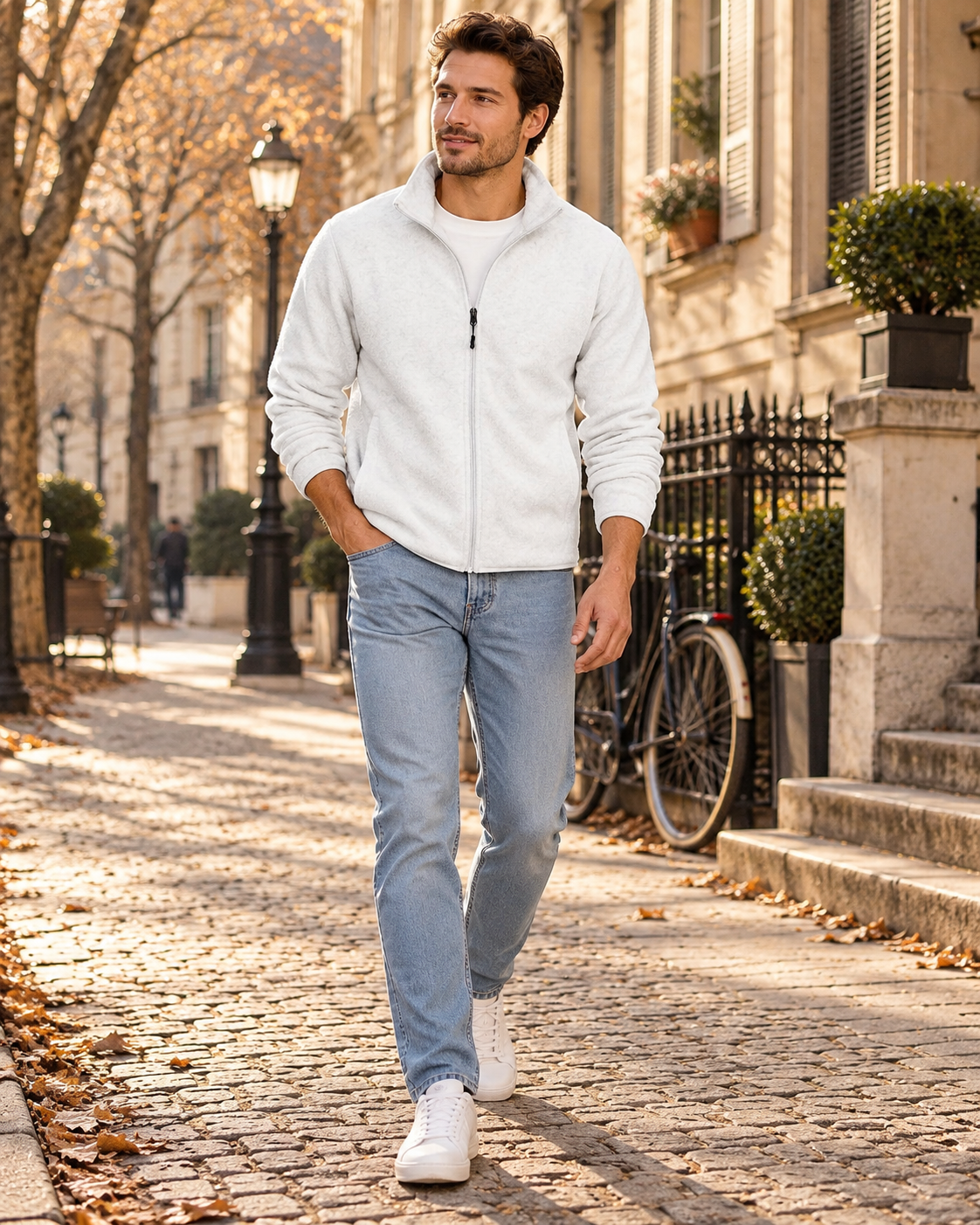 Chaqueta Mateo para Hombre – Cremallera completa, Cuello alto simulado y Bolsillos con cremallera
