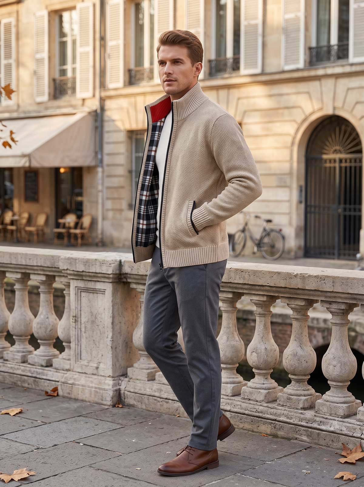 Chaqueta Jacinto para Hombre – Forro polar interior, Cuello mao y Detalles acanalados