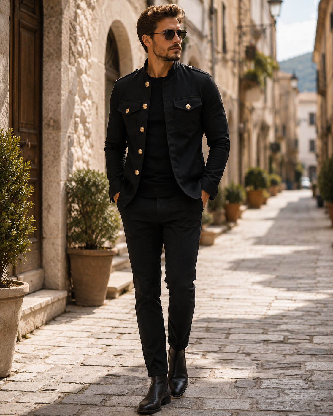 Chaqueta Álvaro para Hombre – Cuello mao, Cierre de botones y Cuello alto