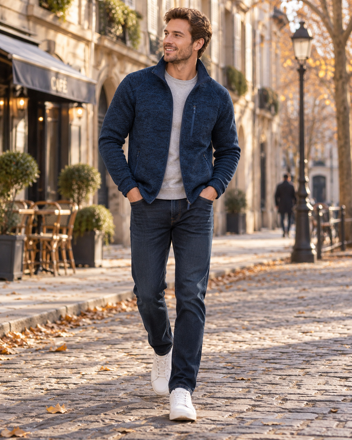 Chaqueta Leo para Hombre – Cremallera completa, Cuello mao y Bolsillos con cremallera