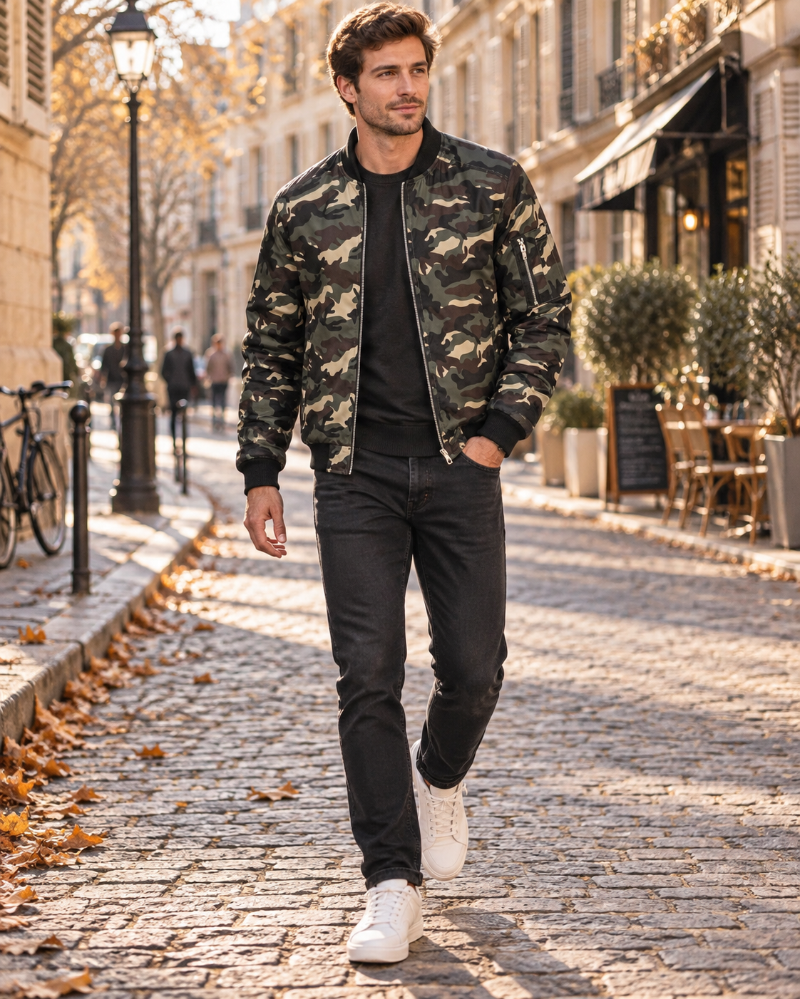 Cazadora bomber Pablo para Hombre – Cremallera completa, Detalles acanalados y Cuello alto