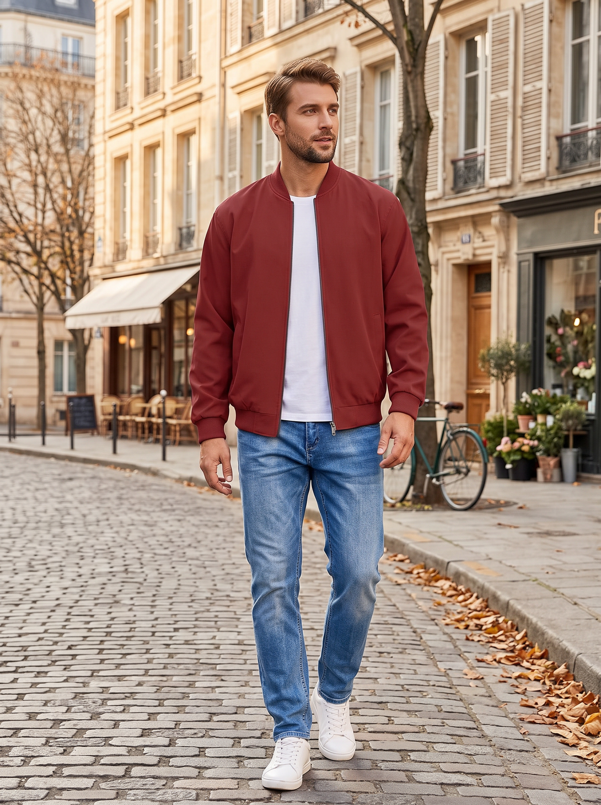 Cazadora bomber Gerardo para Hombre – Cremallera completa, Detalles acanalados y Bolsillos laterales