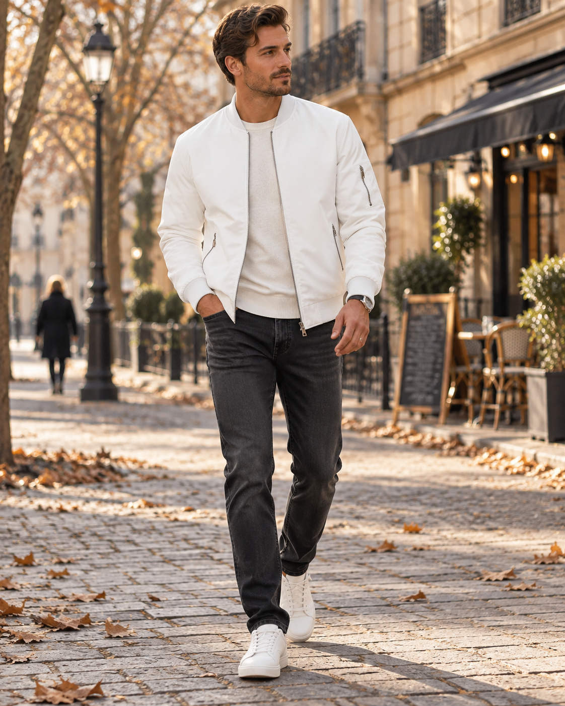 Cazadora bomber Mauricio para Hombre – Cremallera completa, Detalles acanalados y Cuello alto