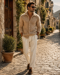 Cárdigan Bruno para Hombre – Cuello solapa, Elegante y Solapa estructurada