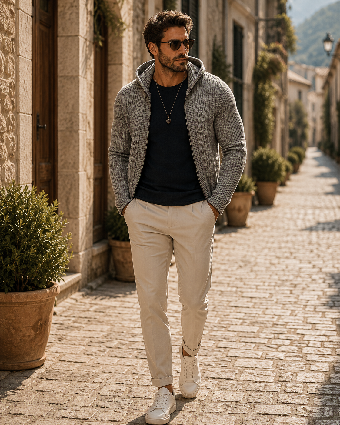 Cárdigan de punto Iker para Hombre – Con capucha, Silueta entallada y Cierre de cremallera