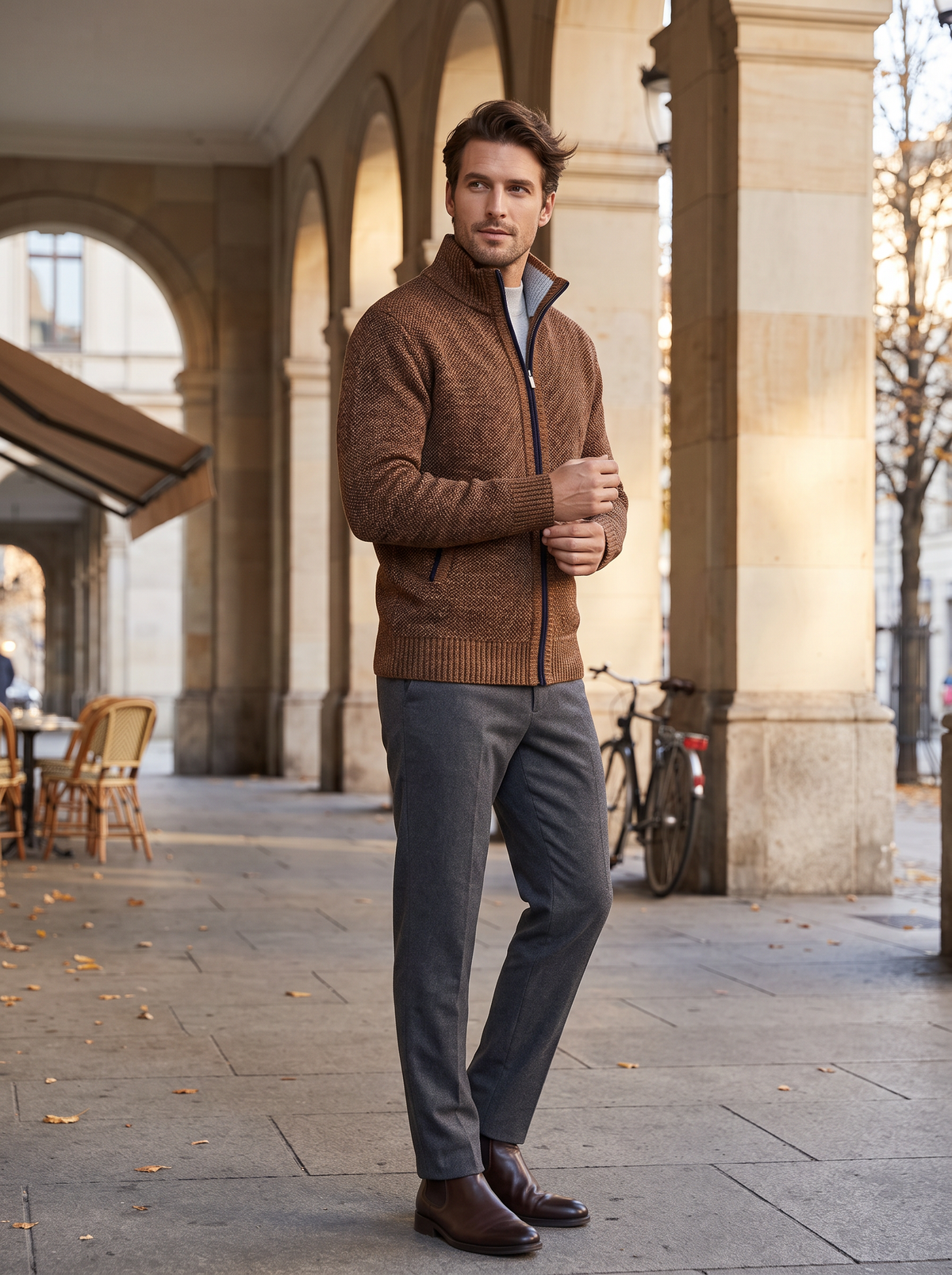 Chaqueta Jacinto para Hombre – Forro polar interior, Cuello mao y Detalles acanalados