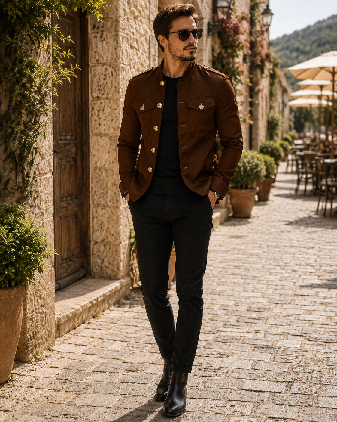 Chaqueta Álvaro para Hombre – Cuello mao, Cierre de botones y Cuello alto