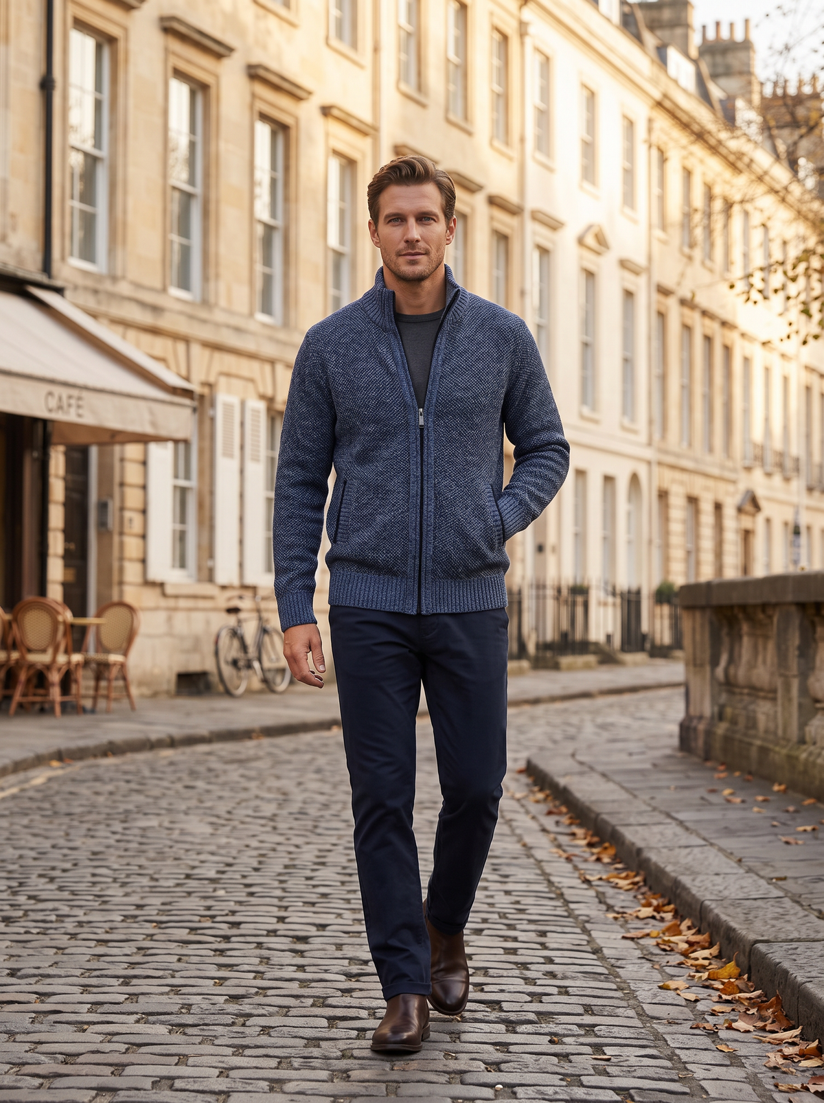 Chaqueta Jacinto para Hombre – Forro polar interior, Cuello mao y Detalles acanalados