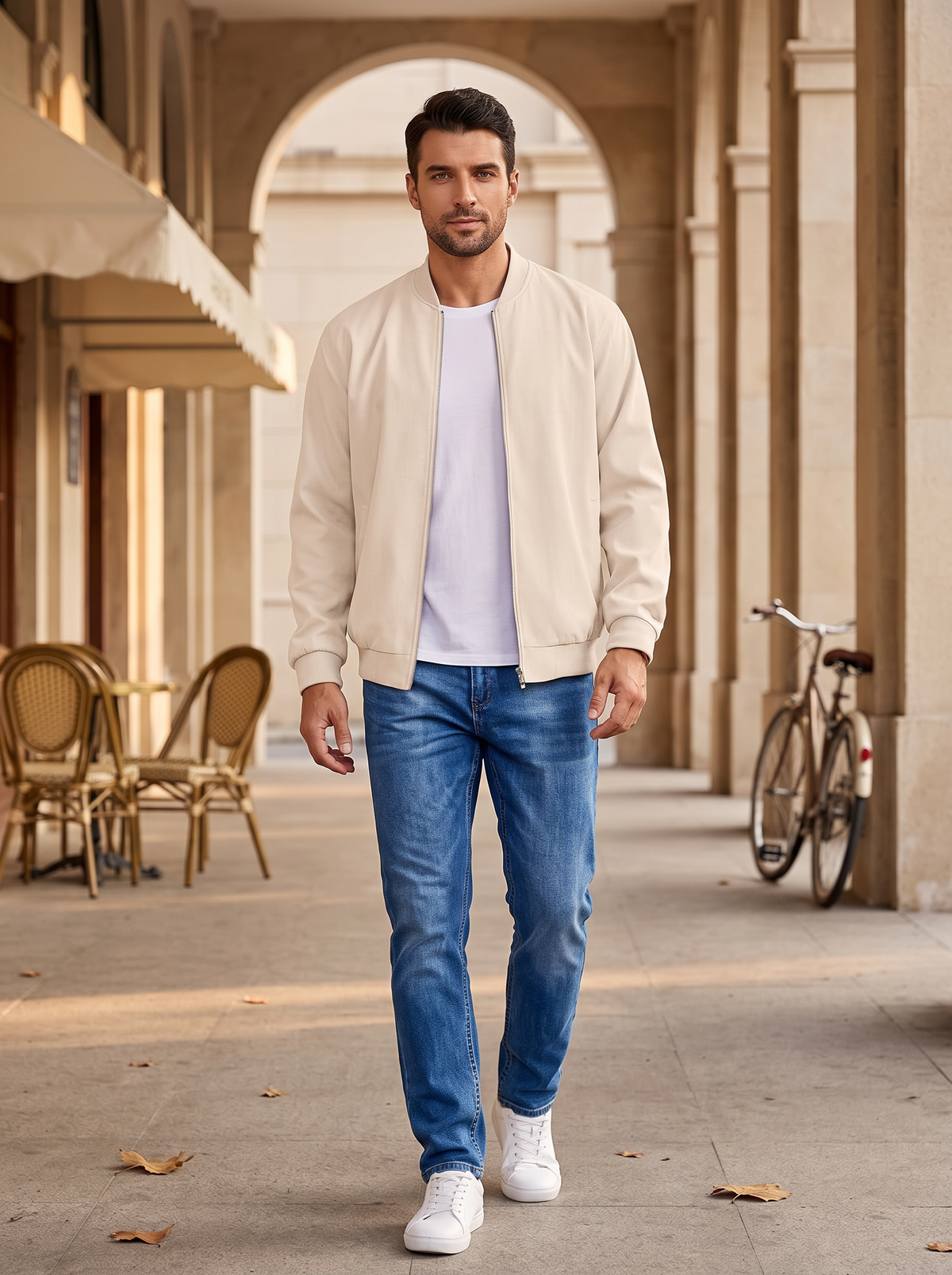 Cazadora bomber Gerardo para Hombre – Cremallera completa, Detalles acanalados y Bolsillos laterales