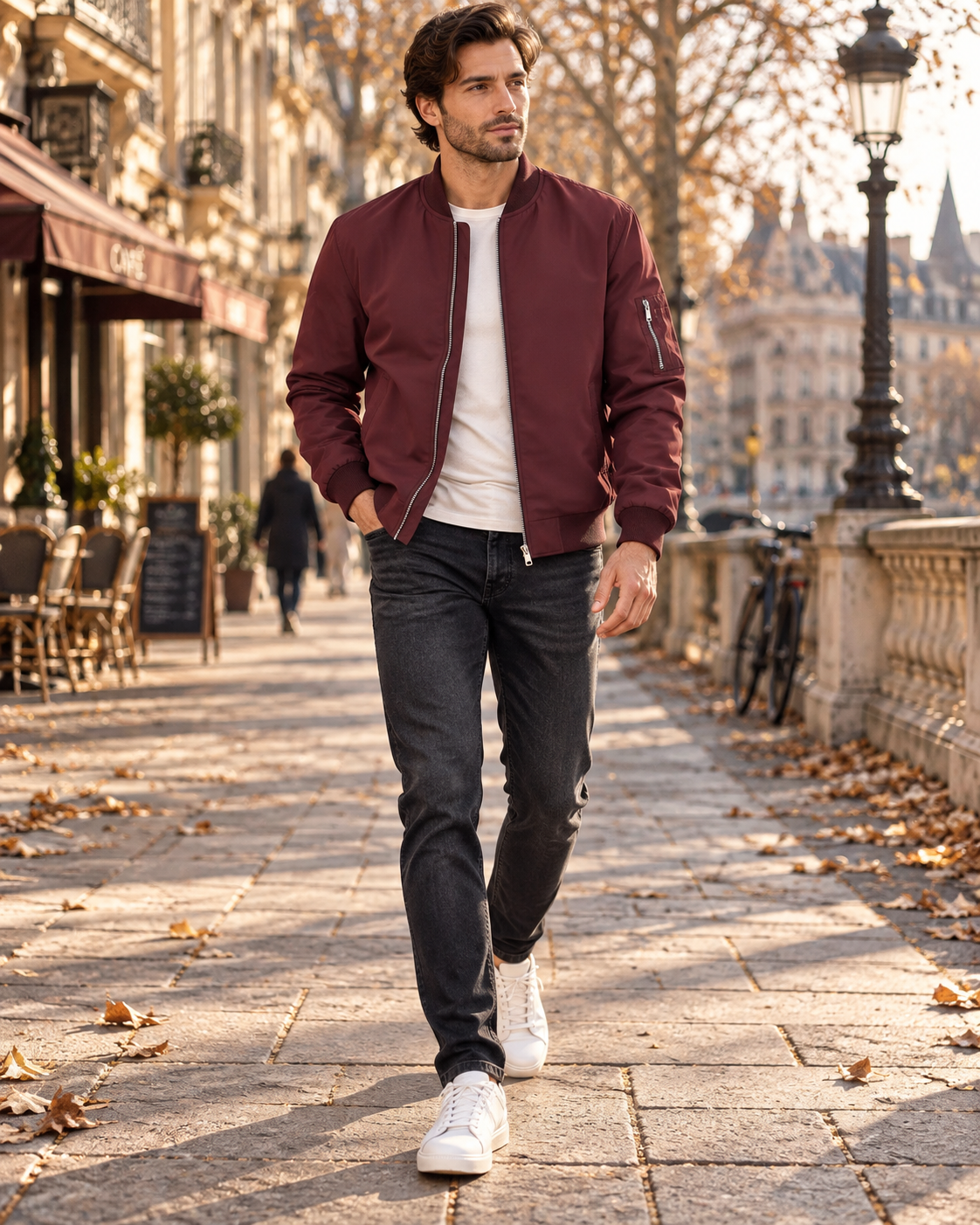 Cazadora bomber Mauricio para Hombre – Cremallera completa, Detalles acanalados y Cuello alto