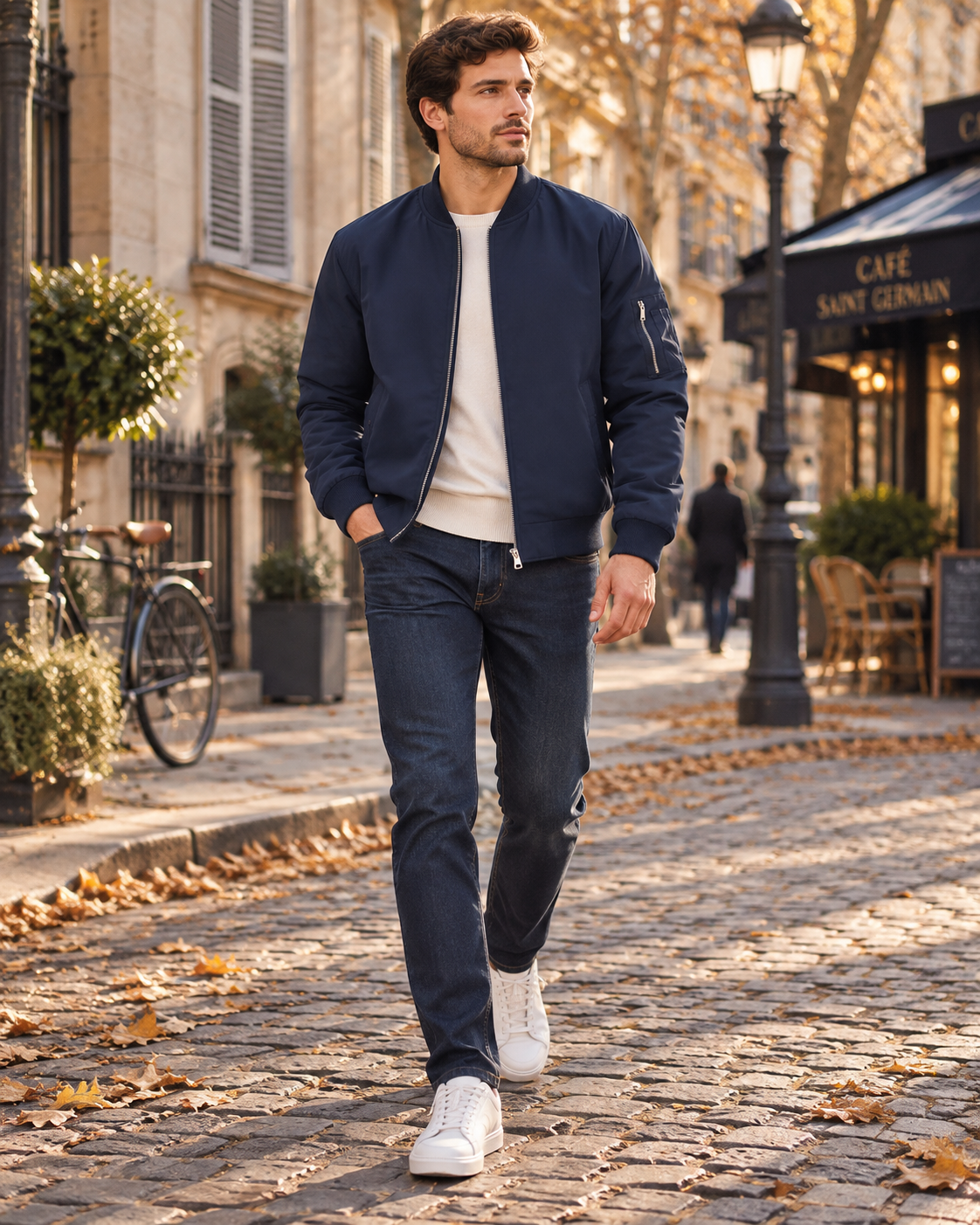 Cazadora bomber Mauricio para Hombre – Cremallera completa, Detalles acanalados y Cuello alto