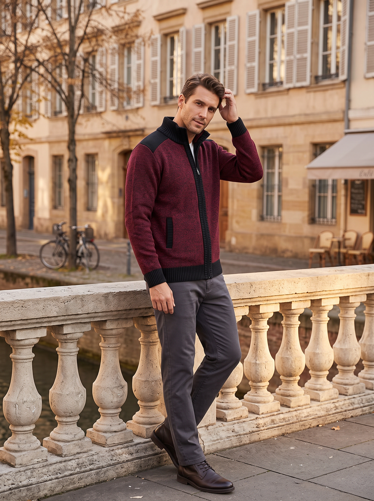 Chaqueta Jacinto para Hombre – Forro polar interior, Cuello mao y Detalles acanalados