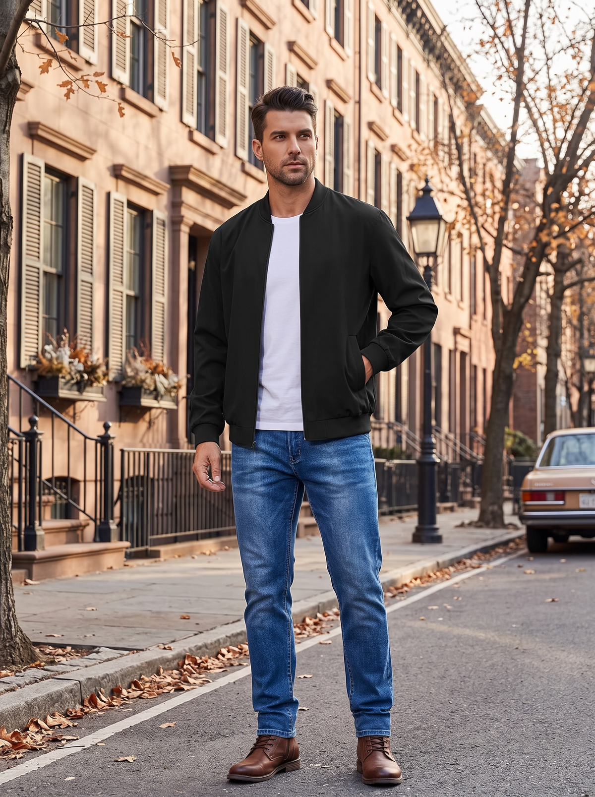 Cazadora bomber Gerardo para Hombre – Cremallera completa, Detalles acanalados y Bolsillos laterales