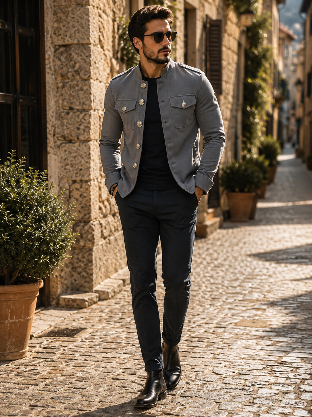 Chaqueta Álvaro para Hombre – Cuello mao, Cierre de botones y Cuello alto