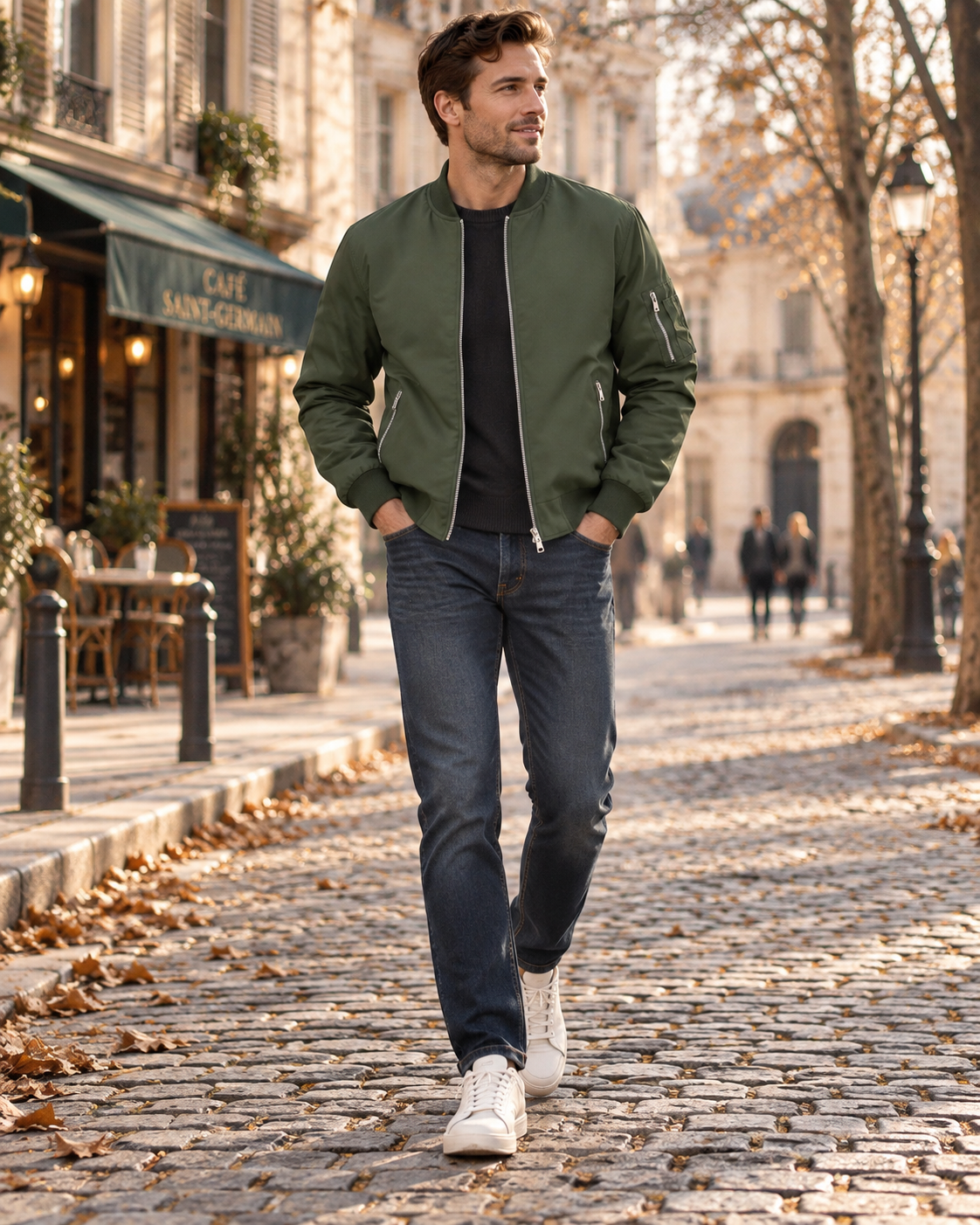 Cazadora bomber Mauricio para Hombre – Cremallera completa, Detalles acanalados y Cuello alto