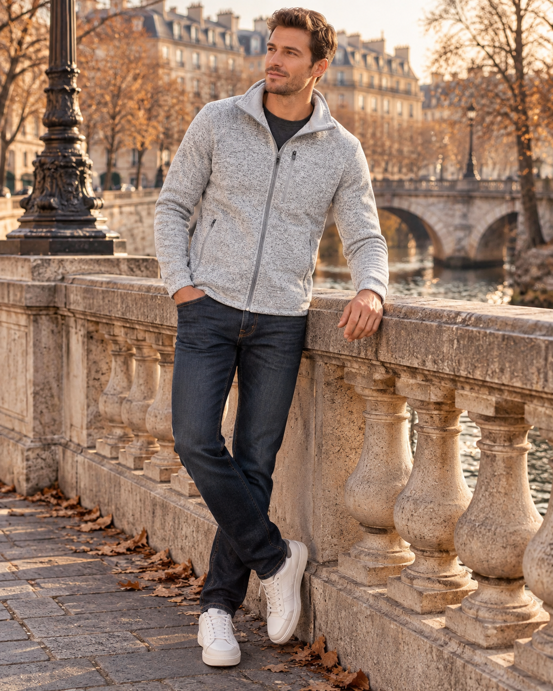 Chaqueta Leo para Hombre – Cremallera completa, Cuello mao y Bolsillos con cremallera
