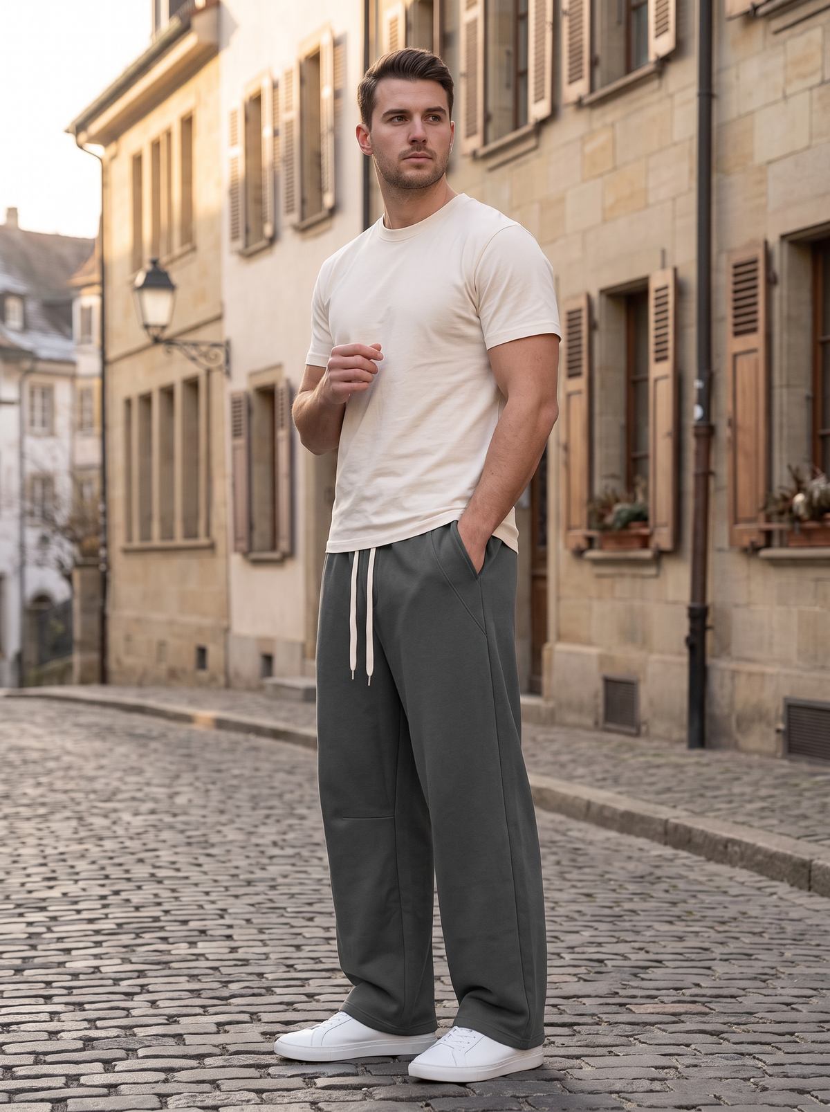 Pantalón de chándal Jacinto para Hombre – Pierna ancha, Cintura con cordón y Bolsillos laterales