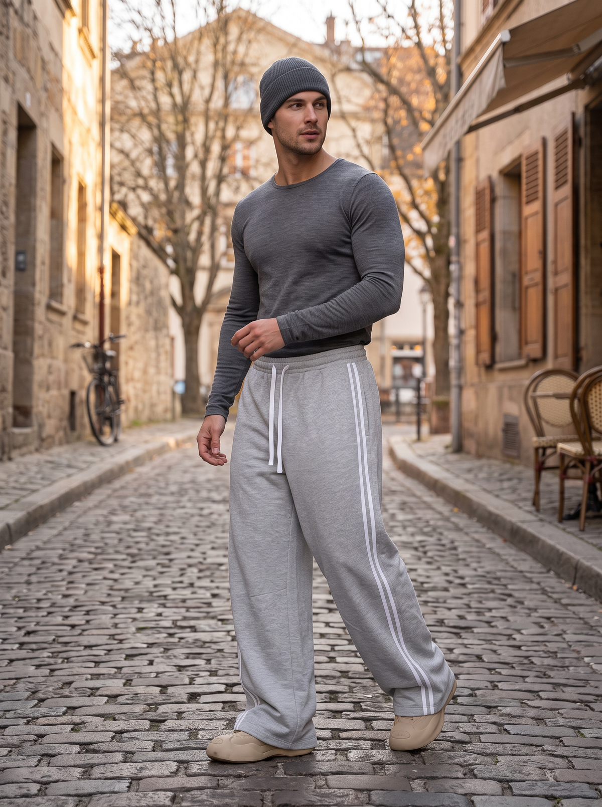 Pantalón de chándal Jacinto para Hombre – Pierna ancha, Cintura con cordón y Bolsillos laterales