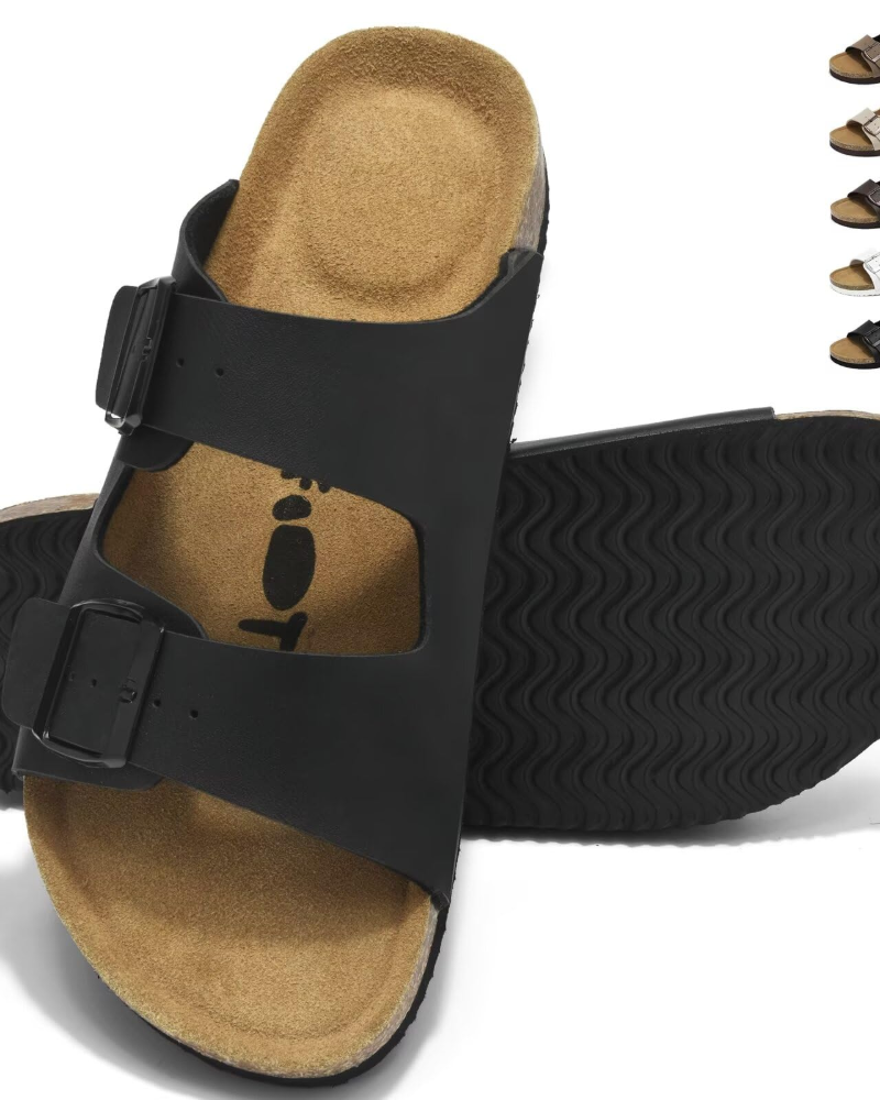Ethan Mules Hombre Corcho – Doble Hebilla, Plantilla Acolchada y Suela EVA