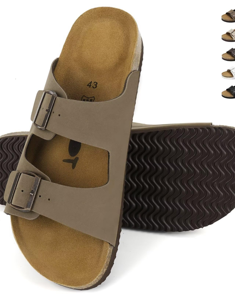 Ethan Mules Hombre Corcho – Doble Hebilla, Plantilla Acolchada y Suela EVA