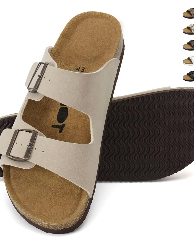 Ethan Mules Hombre Corcho – Doble Hebilla, Plantilla Acolchada y Suela EVA