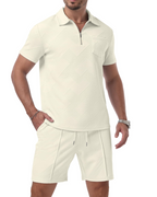 Victor Conjunto Polo Jacquard Hombre – Media Cremallera, Shorts con Cordón y Bolsillos