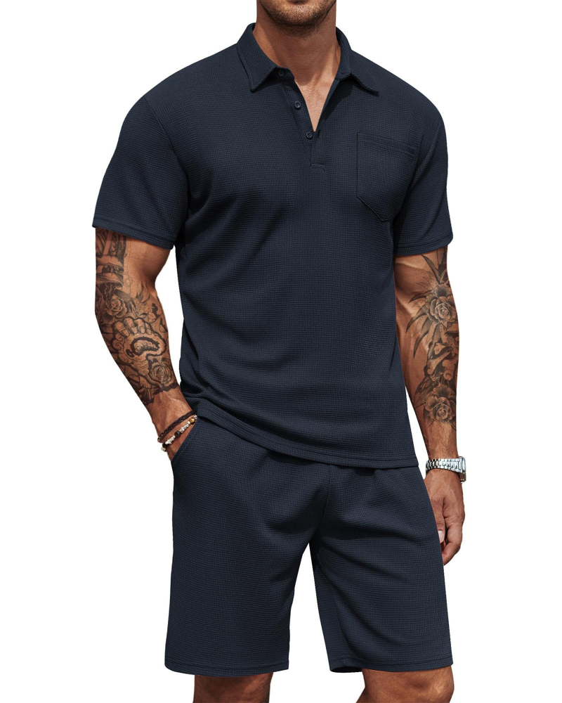 Nathan Conjunto Polo Hombre – Camisa Slim Fit, Shorts con Cordón y Bolsillos