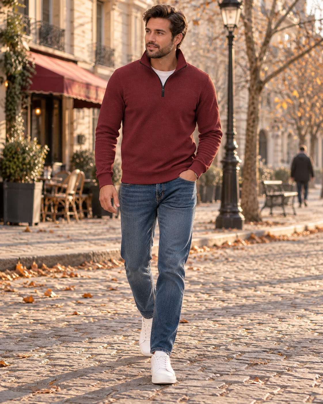 Jersey Álvaro para Hombre – Cuello tipo rugby, Mangas largas y Puños acanalados