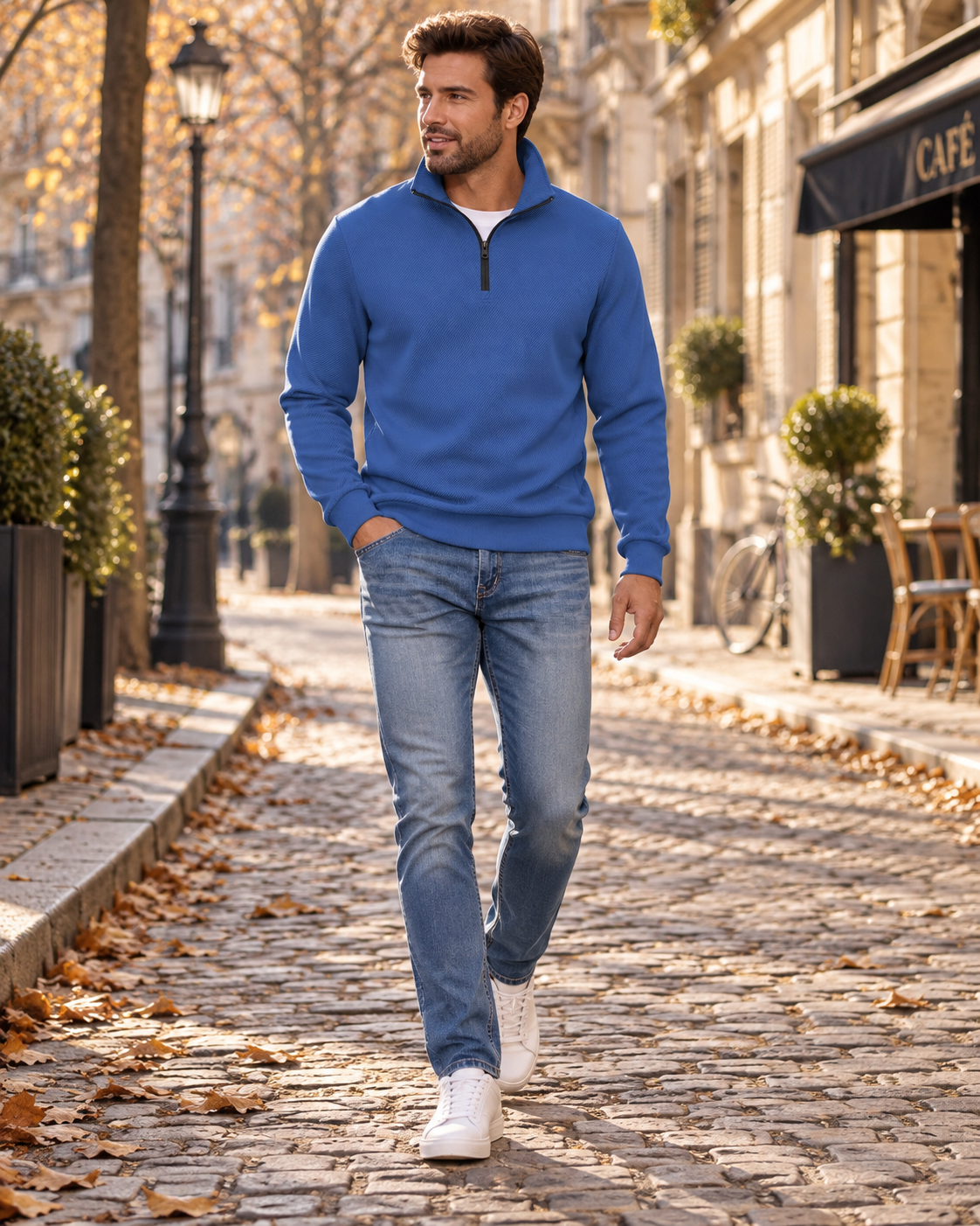Jersey Álvaro para Hombre – Cuello tipo rugby, Mangas largas y Puños acanalados