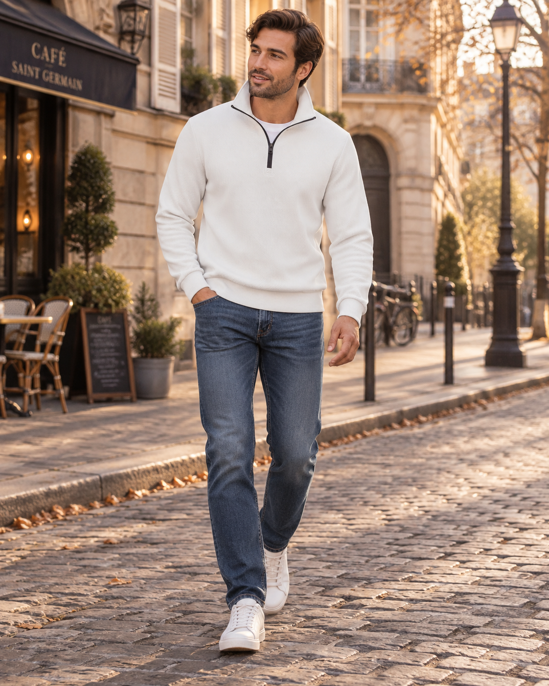 Jersey Álvaro para Hombre – Cuello tipo rugby, Mangas largas y Puños acanalados