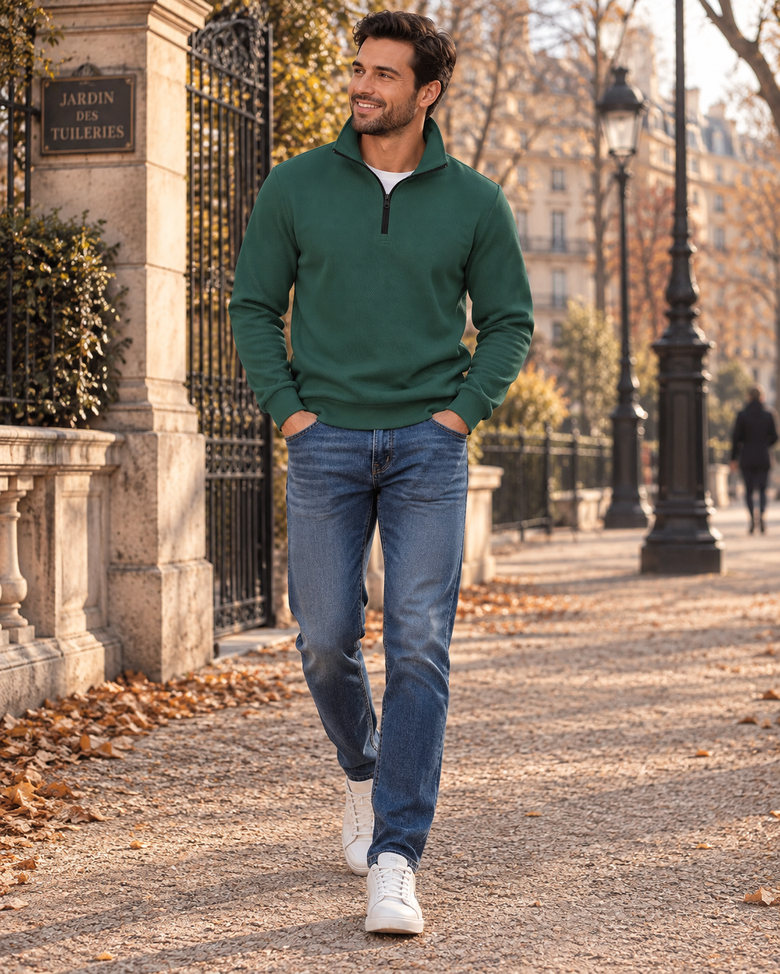 Jersey Álvaro para Hombre – Cuello tipo rugby, Mangas largas y Puños acanalados