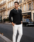 Polo de punto Enzo para Hombre – Silueta entallada, Detalles acanalados y Mangas largas