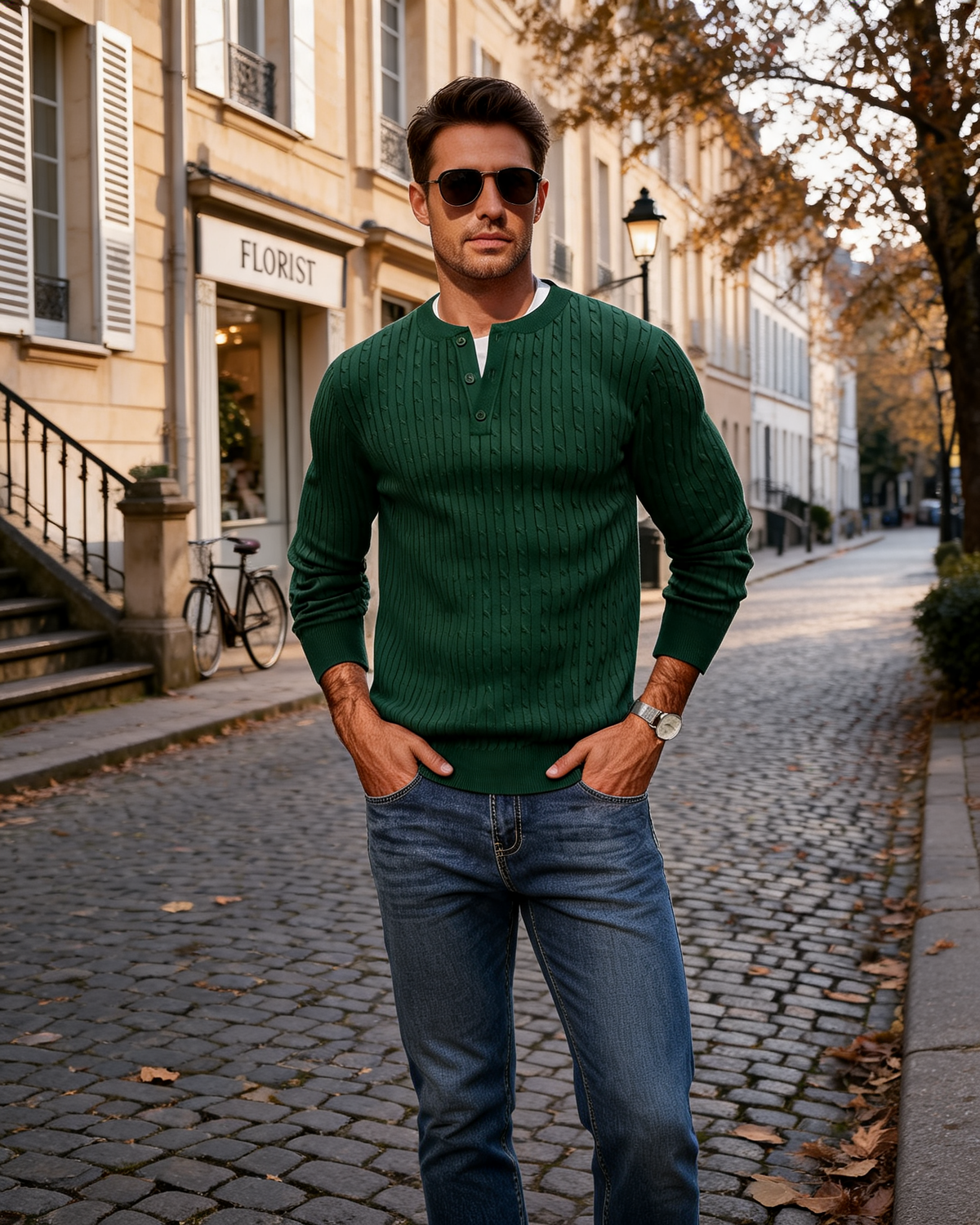 Suéter estilo henley Adrián para Hombre – Corte sastre, Cuello redondo y Mangas largas