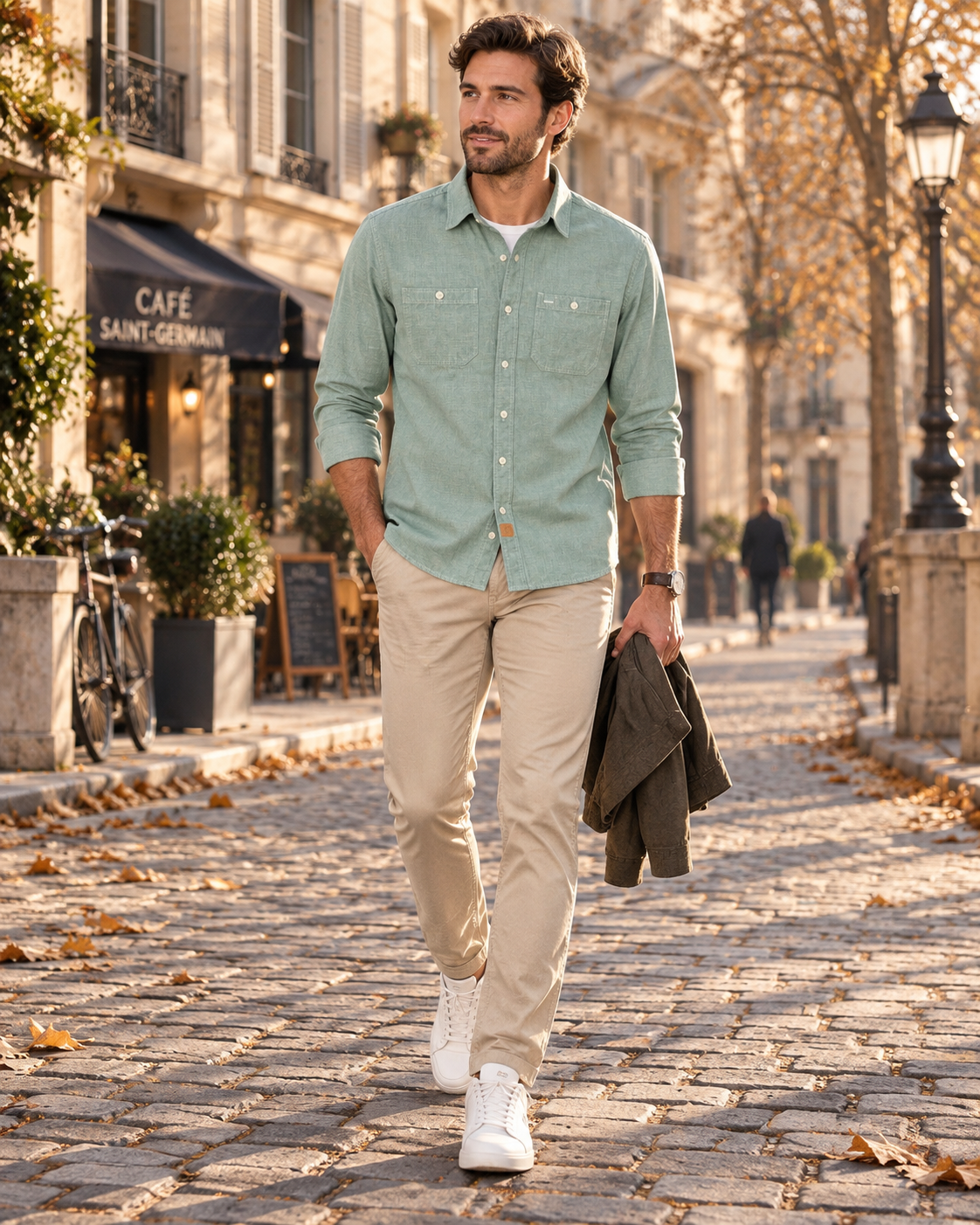 Camisa vaquera ligera Norberto para Hombre – Cierre de botones, Mangas largas y Bolsillos en el pecho