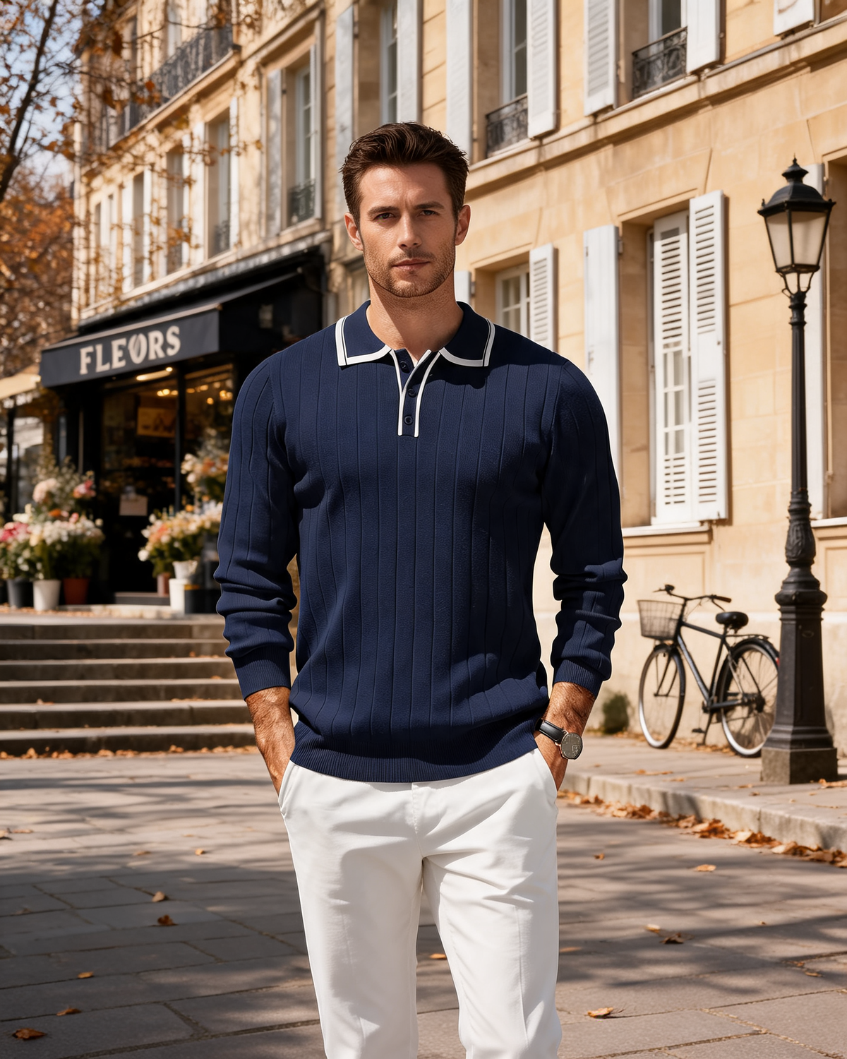 Polo de punto Enzo para Hombre – Silueta entallada, Detalles acanalados y Mangas largas