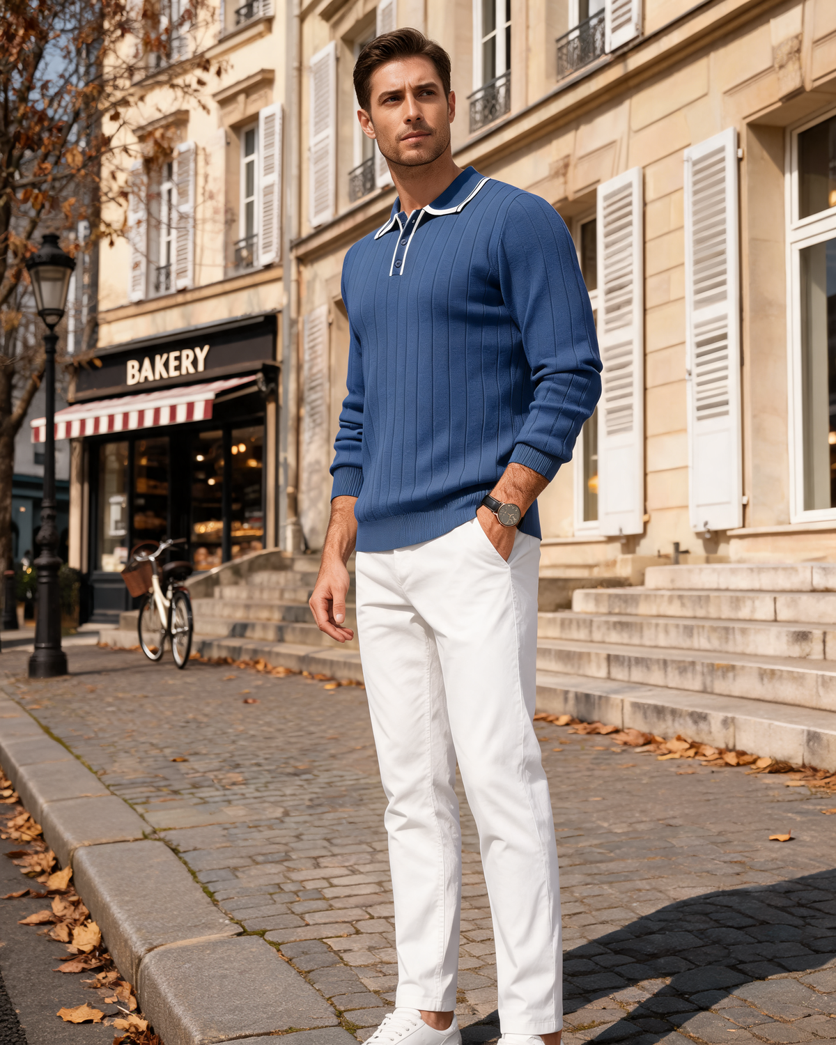 Polo de punto Enzo para Hombre – Silueta entallada, Detalles acanalados y Mangas largas