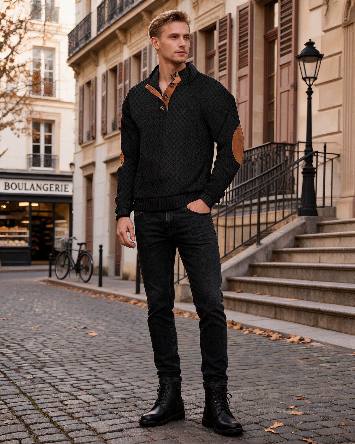 Sudadera con capucha Marcos para Hombre – Media cremallera, Mangas largas y Puños acanalados