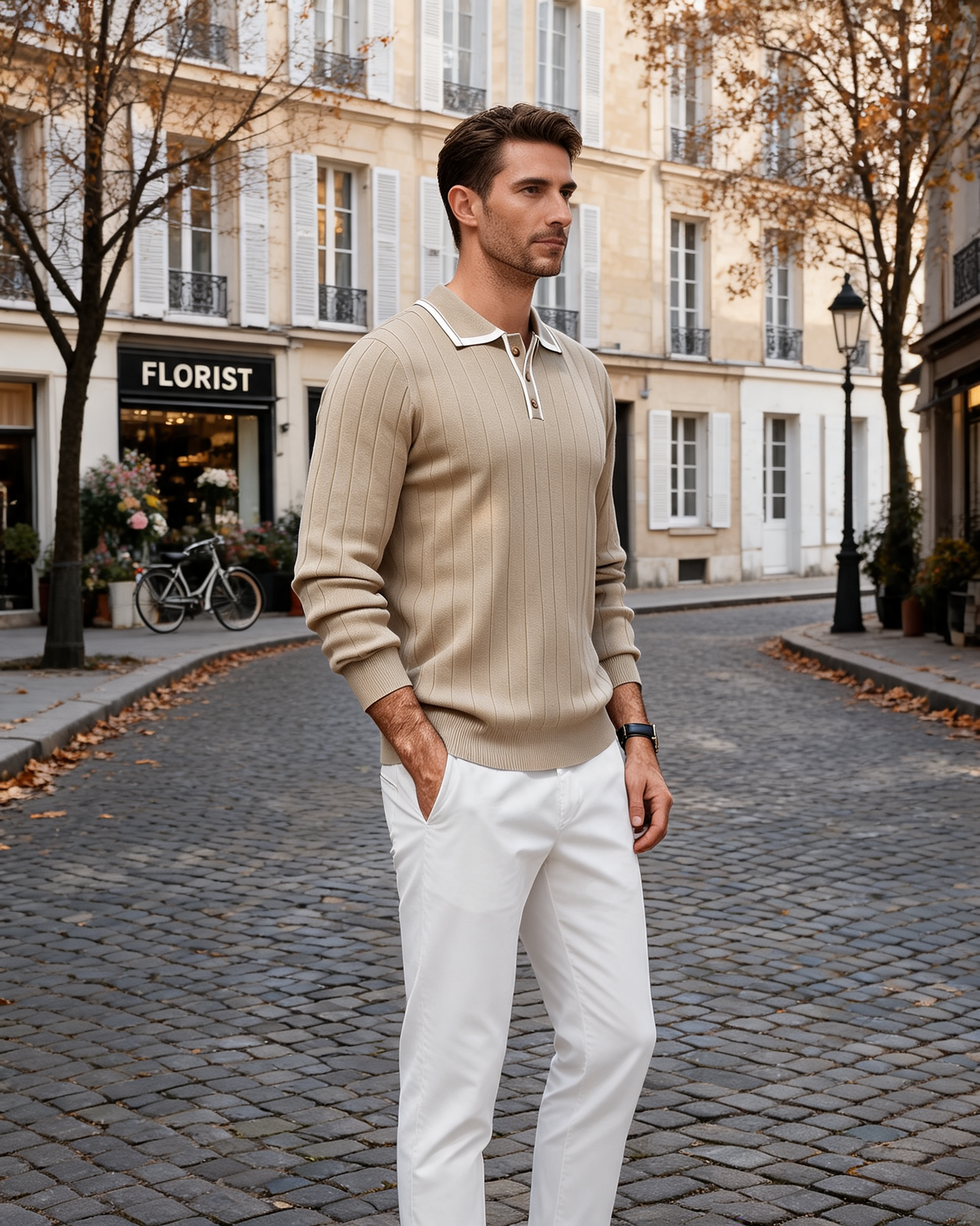 Polo de punto Enzo para Hombre – Silueta entallada, Detalles acanalados y Mangas largas