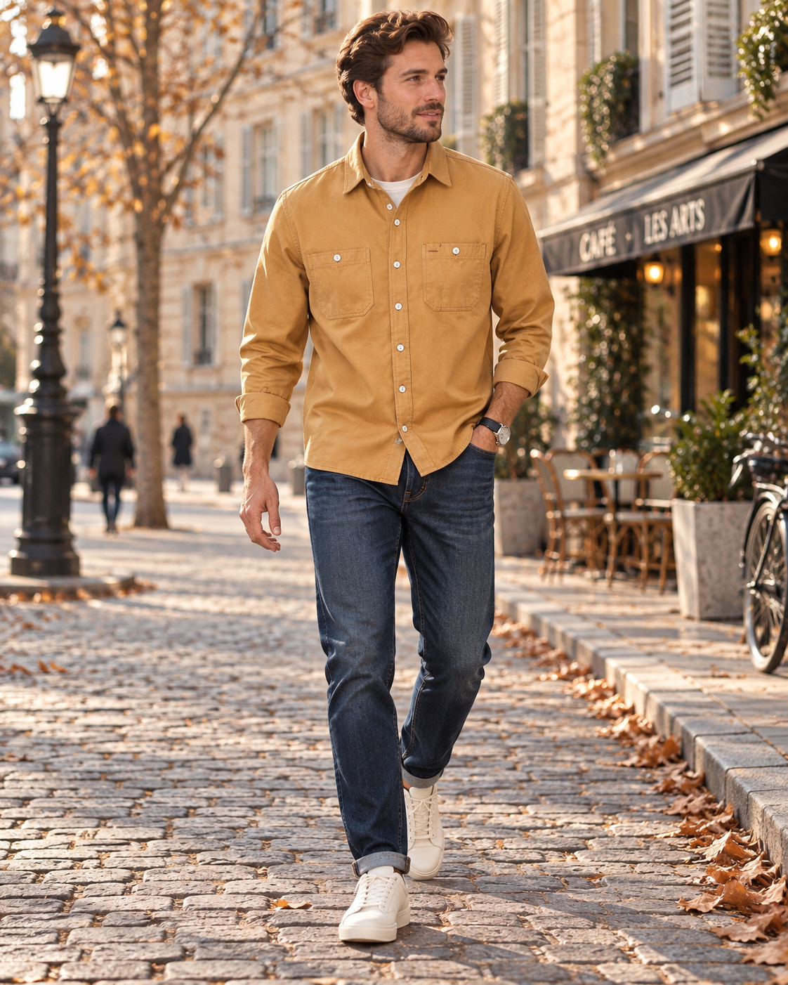 Camisa vaquera ligera Norberto para Hombre – Cierre de botones, Mangas largas y Bolsillos en el pecho