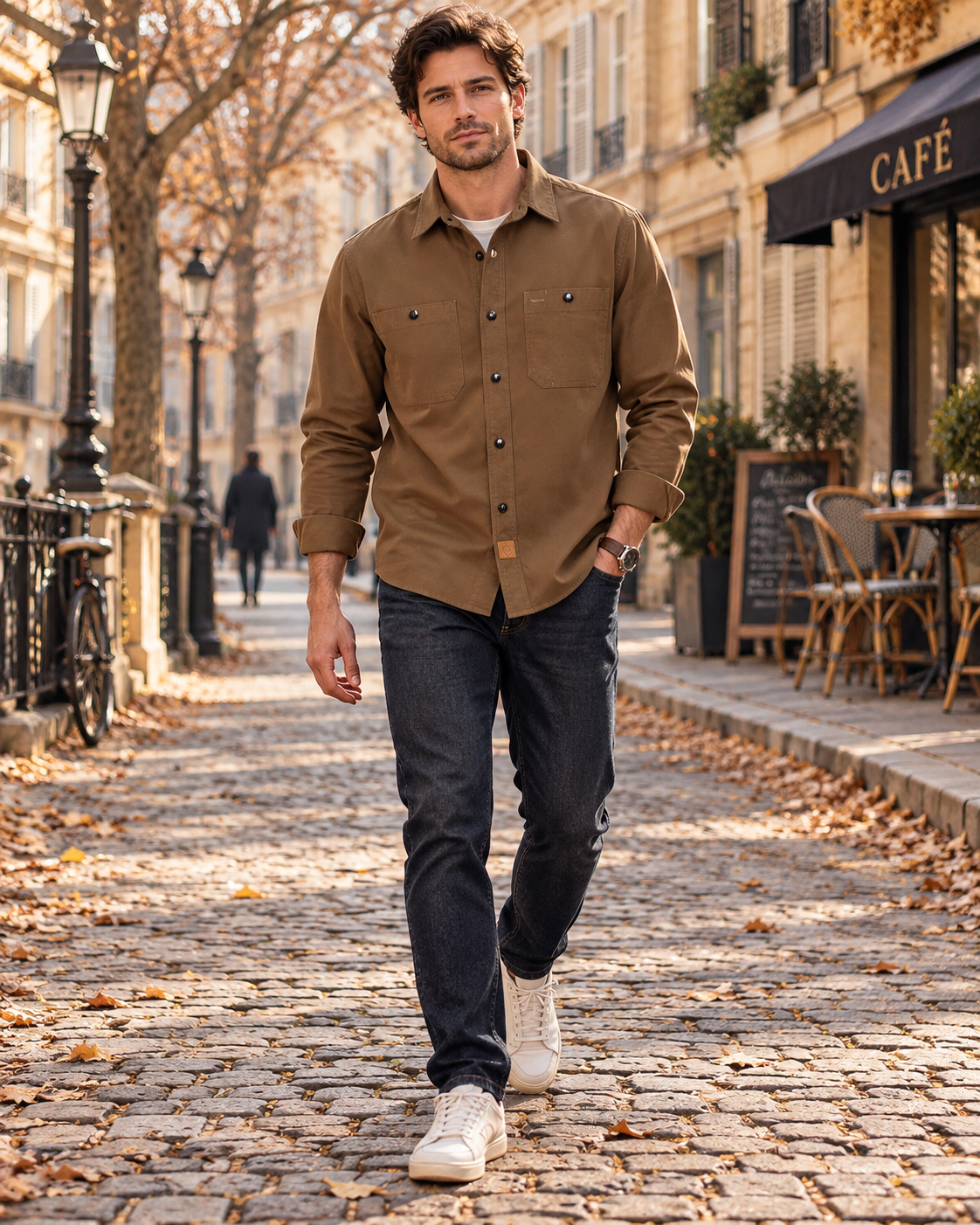 Camisa vaquera ligera Norberto para Hombre – Cierre de botones, Mangas largas y Bolsillos en el pecho