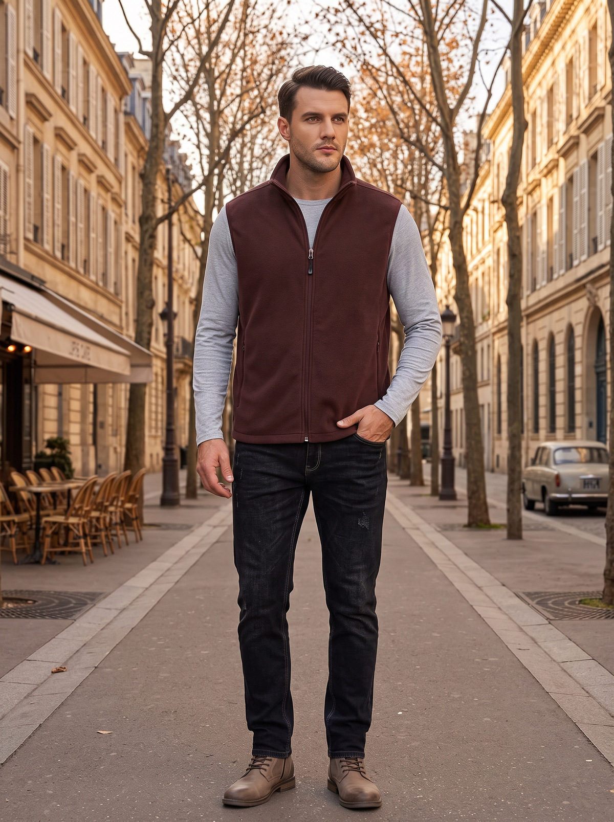 Chaleco Mateo para Hombre – Cremallera completa, Cuello mao y Bolsillos prácticos