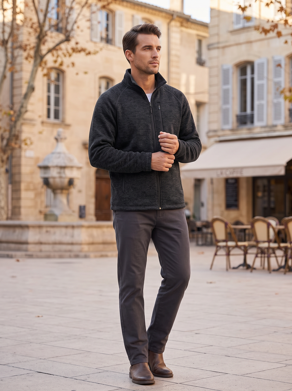 Chaqueta Horacio para Hombre – Cuello mao, Bolsillos con cremallera y Tejido elástico