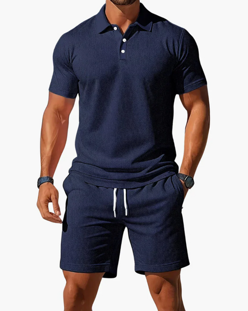 Bennett Men’s 2-Piece Polo Set – T-Shirt, Shorts, and Adjustable Waistband