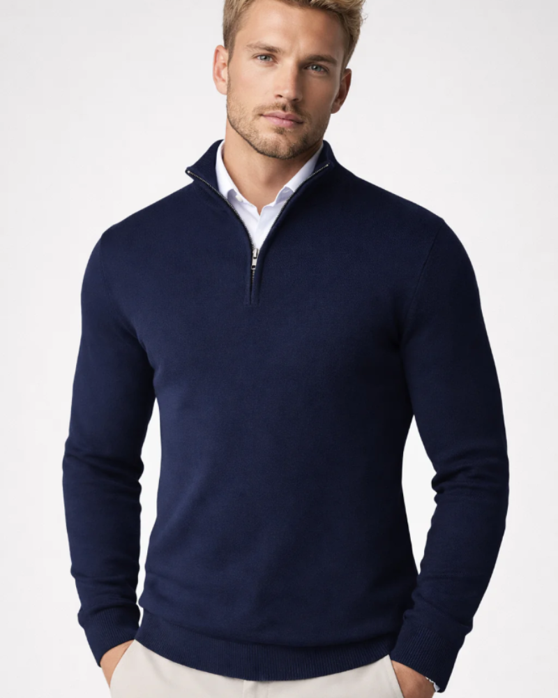 Wesley Jersey Cuello Alto Hombre – Media Cremallera, Punto Cómodo y Corte Relajado