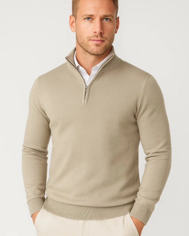 Wesley Jersey Cuello Alto Hombre – Media Cremallera, Punto Cómodo y Corte Relajado