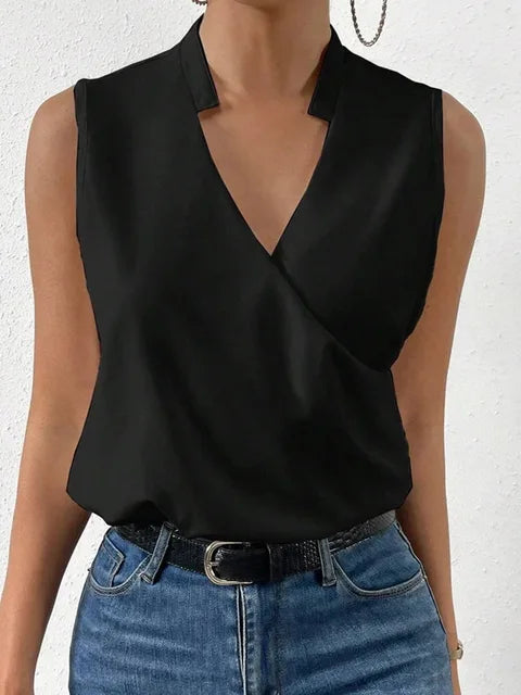 Aurore Women’s Sleeveless Top – Elegant Casual Chic V-Neck T-Shirt