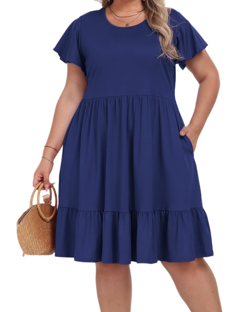 Audrey Vestido Midi Talla Grande Mujer – Cintura Alta, Bolsillos y Corte Línea A