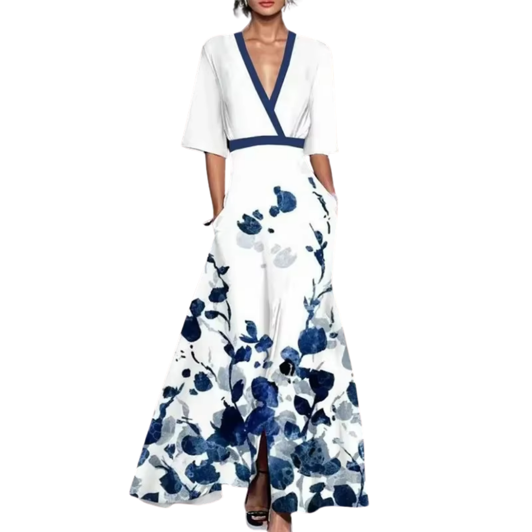 Noëlle Robe Florale pour Femme – Robe Élégante Printemps Col V Chic