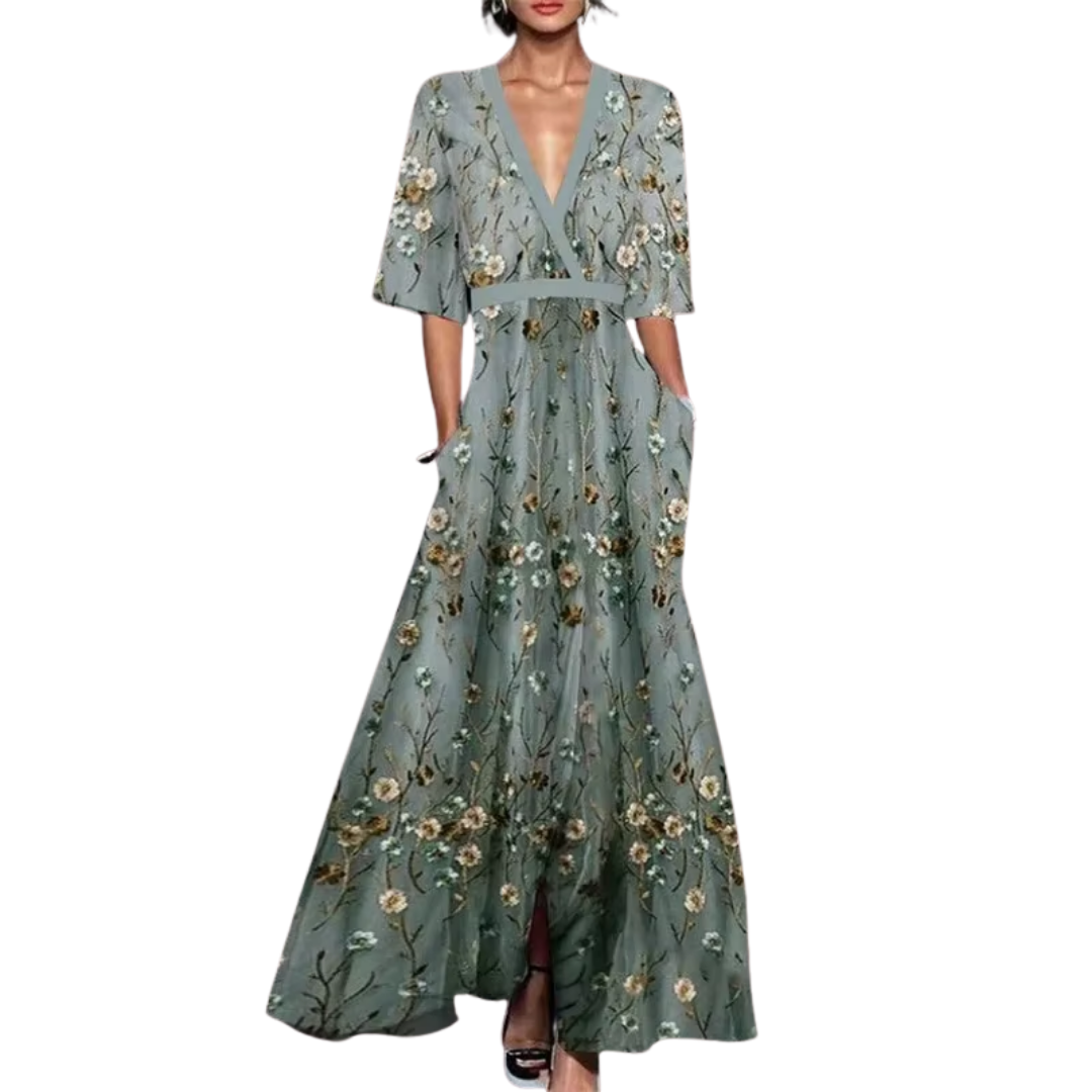 Noëlle Robe Florale pour Femme – Robe Élégante Printemps Col V Chic