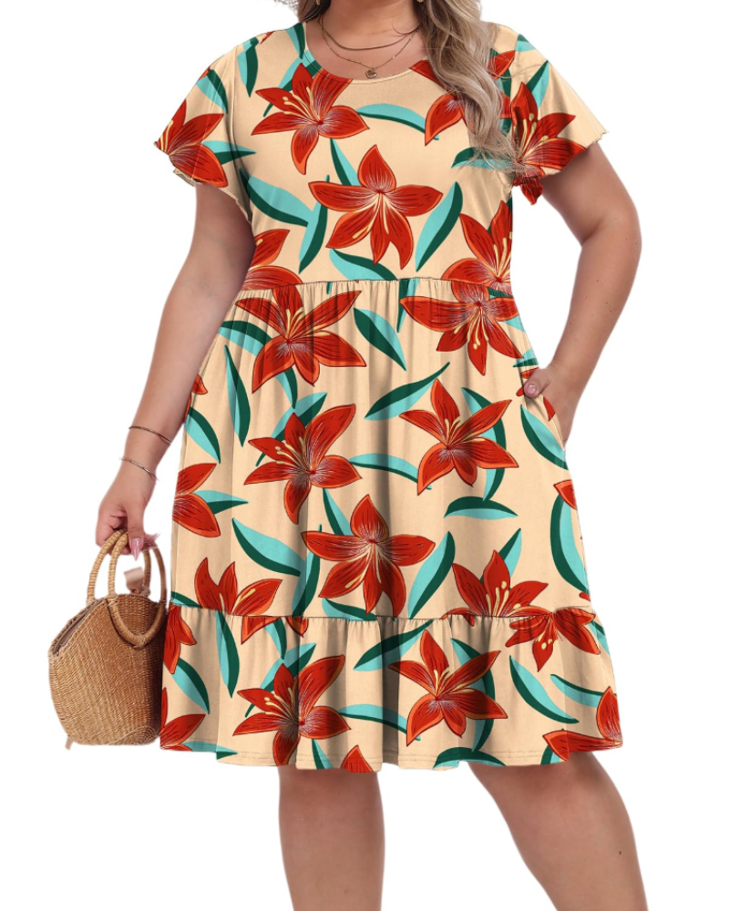 Audrey Vestido Midi Talla Grande Mujer – Cintura Alta, Bolsillos y Corte Línea A